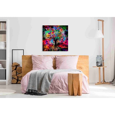 Image of 'Kaleidoscope Tree Black' Canvas Wall Art,37x37