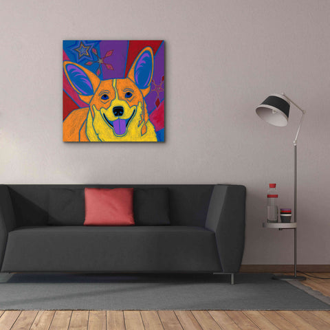 Image of 'Joyful Corgi' by Angela Bond Giclee Canvas Wall Art,37x37