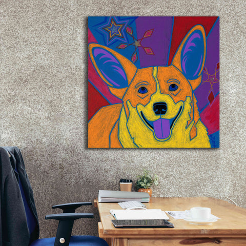 Image of 'Joyful Corgi' by Angela Bond Giclee Canvas Wall Art,37x37