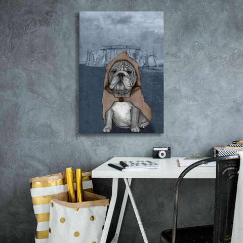 Image of 'English Bulldog with Stonehenge' by Barruf Giclee Canvas Wall Art,18x26