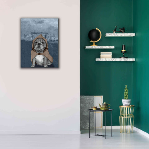 Image of 'English Bulldog with Stonehenge' by Barruf Giclee Canvas Wall Art,26x34