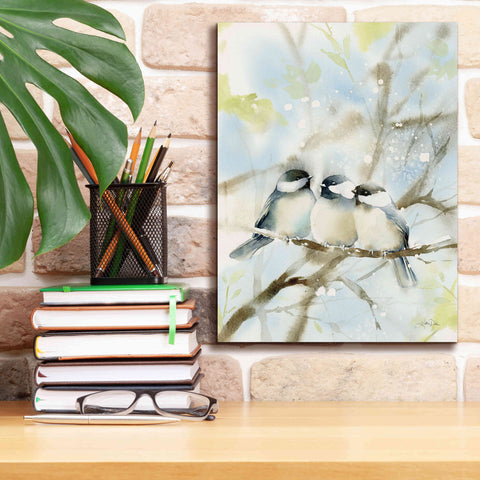 Image of 'Three Chickadees in Spring' by Katrina Pete, Giclee Canvas Wall Art,12x16