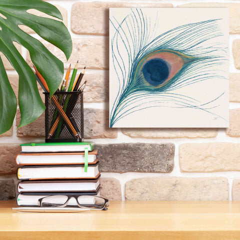 Image of 'Peacock Feather I Blue' by Miranda Thomas, Giclee Canvas Wall Art,12x12