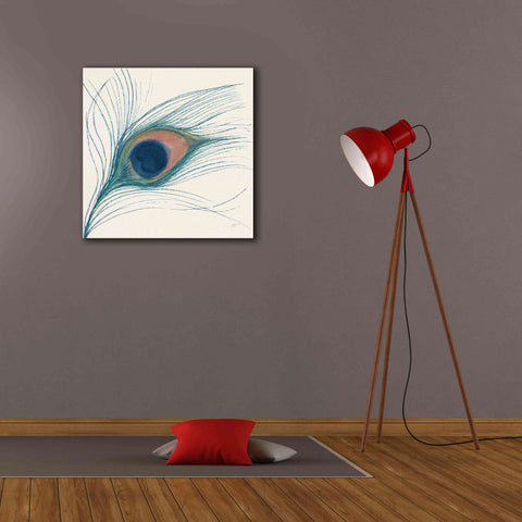 Image of 'Peacock Feather I Blue' by Miranda Thomas, Giclee Canvas Wall Art,26x26