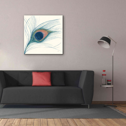 Image of 'Peacock Feather I Blue' by Miranda Thomas, Giclee Canvas Wall Art,37x37