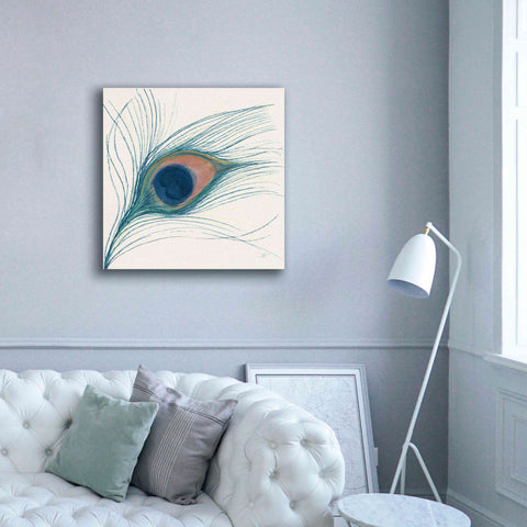 Image of 'Peacock Feather I Blue' by Miranda Thomas, Giclee Canvas Wall Art,37x37