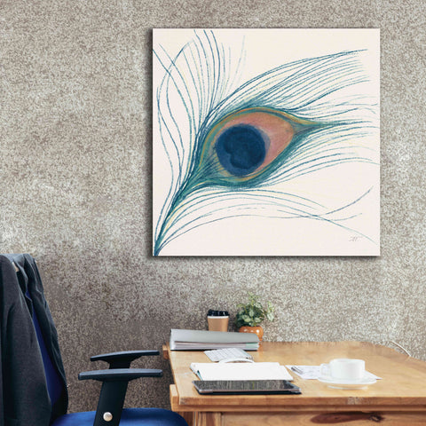 Image of 'Peacock Feather I Blue' by Miranda Thomas, Giclee Canvas Wall Art,37x37