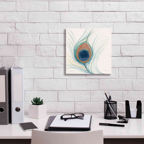 Image of 'Peacock Feather II Blue' by Miranda Thomas, Giclee Canvas Wall Art,12x12