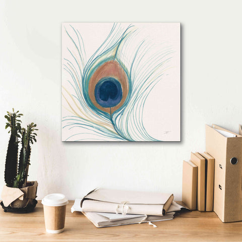 Image of 'Peacock Feather II Blue' by Miranda Thomas, Giclee Canvas Wall Art,18x18