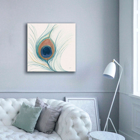 Image of 'Peacock Feather II Blue' by Miranda Thomas, Giclee Canvas Wall Art,37x37