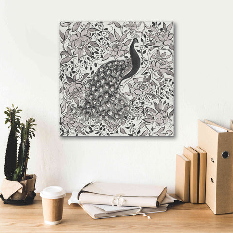Image of 'Peacock Garden III BW' by Miranda Thomas, Giclee Canvas Wall Art,18x18