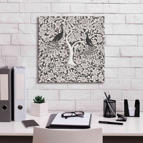 Image of 'Peacock Garden VII BW' by Miranda Thomas, Giclee Canvas Wall Art,18x18