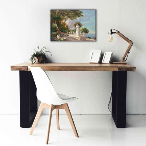 Image of 'Balcony at Lake Como' by Art Fronckowiak, Giclee Canvas Wall Art,26x18