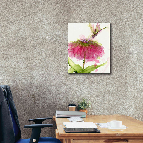 Image of 'Dragonfly and Zinnia' by Dawn Derman, Giclee Canvas Wall Art,20x24