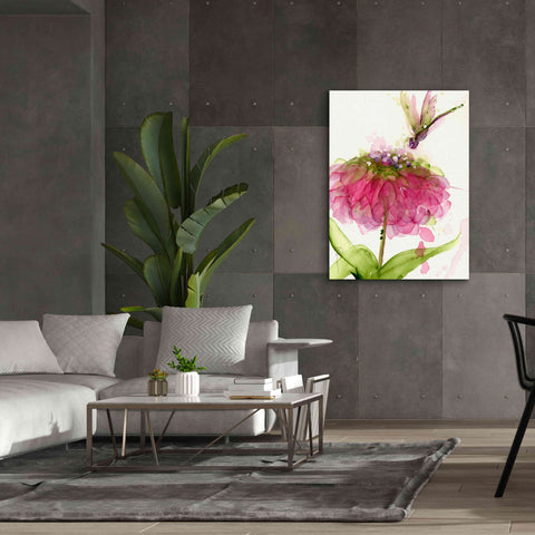 Image of 'Dragonfly and Zinnia' by Dawn Derman, Giclee Canvas Wall Art,40x54