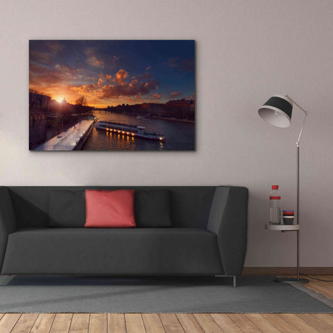 Image of 'Bateaux Mouches Sunset' by Sebastien Lory, Giclee Canvas Wall Art,60 x 40