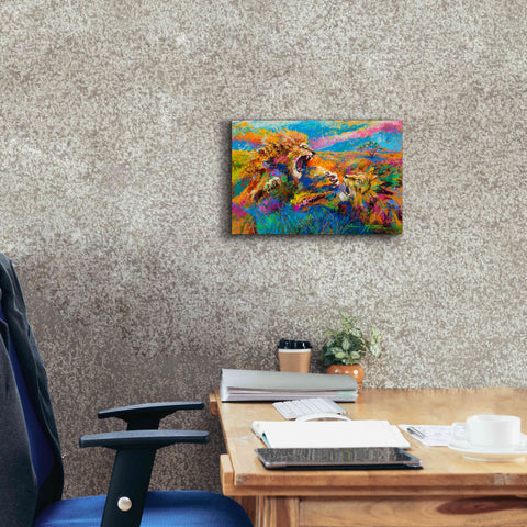Image of 'Pride Fight in the Savanna African Lions' by Jace D McTier, Giclee Canvas Wall Art,18 x 12