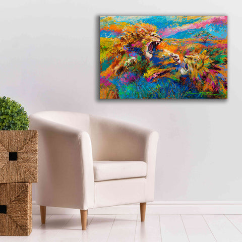 Image of 'Pride Fight in the Savanna African Lions' by Jace D McTier, Giclee Canvas Wall Art,40 x 26