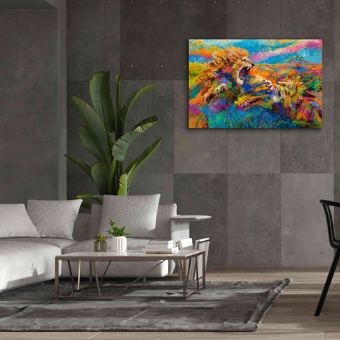 Image of 'Pride Fight in the Savanna African Lions' by Jace D McTier, Giclee Canvas Wall Art,60 x 40
