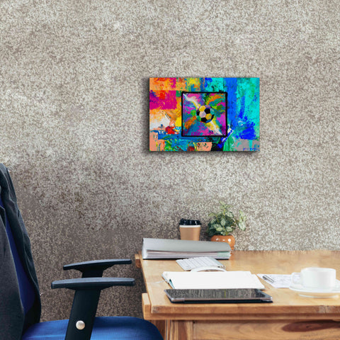 Image of 'Window into the Soccer Universe Pink and Cyan' by Jace D McTier, Giclee Canvas Wall Art,18 x 12
