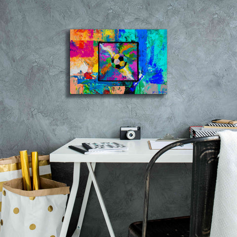 Image of 'Window into the Soccer Universe Pink and Cyan' by Jace D McTier, Giclee Canvas Wall Art,18 x 12