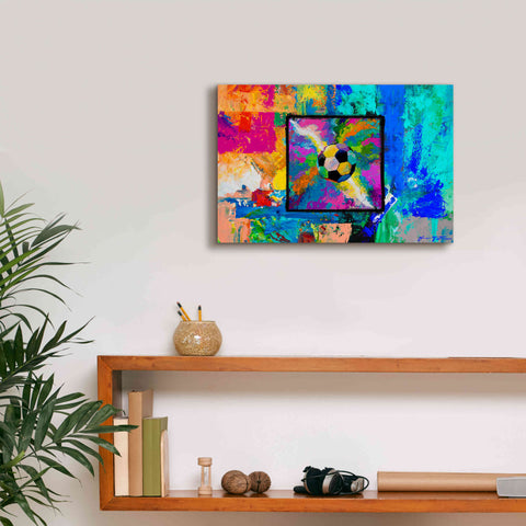 Image of 'Window into the Soccer Universe Pink and Cyan' by Jace D McTier, Giclee Canvas Wall Art,18 x 12