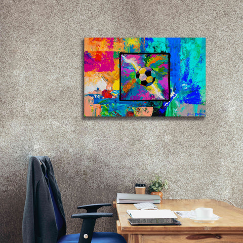 Image of 'Window into the Soccer Universe Pink and Cyan' by Jace D McTier, Giclee Canvas Wall Art,40 x 26