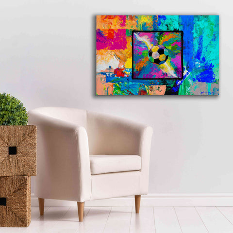 Image of 'Window into the Soccer Universe Pink and Cyan' by Jace D McTier, Giclee Canvas Wall Art,40 x 26