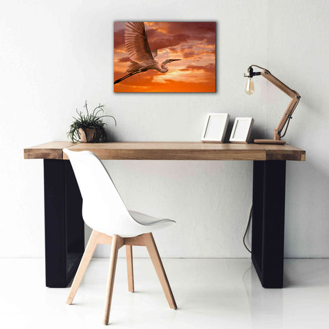 Image of 'Heron Sunset' by Mike Jones, Giclee Canvas Wall Art,26 x 18