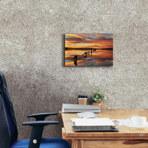 Image of 'Great Salt Lake Pilings Sunset' by Mike Jones, Giclee Canvas Wall Art,18 x 12