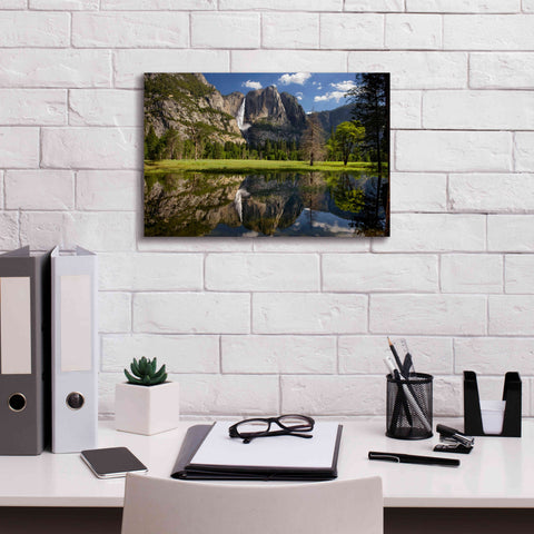 Image of 'Yosemite Falls Reflection' by Mike Jones, Giclee Canvas Wall Art,18 x 12