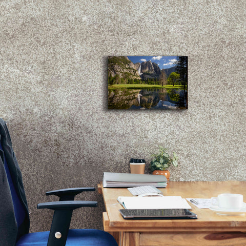 Image of 'Yosemite Falls Reflection' by Mike Jones, Giclee Canvas Wall Art,18 x 12