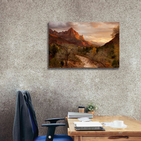 Image of 'Zion Watchmen Sunset' by Mike Jones, Giclee Canvas Wall Art,40 x 26