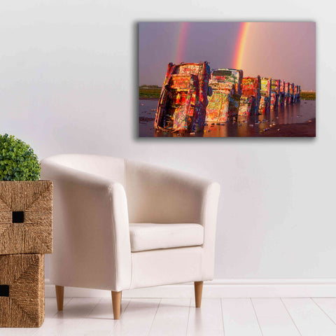 Image of 'Cadillac Ranch Rainbow' by Mike Jones, Giclee Canvas Wall Art,40 x 26