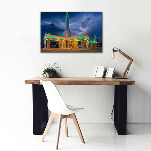 Image of 'Route 66 Shamrock Texas Conoco Lightning' by Mike Jones, Giclee Canvas Wall Art,40 x 26
