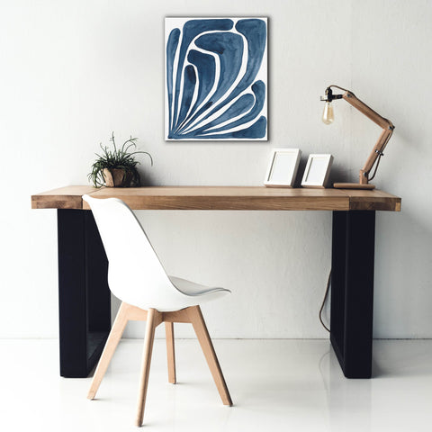 Image of 'Blue Stylized Leaf II' by Regina Moore, Canvas Wall Art,20 x 24