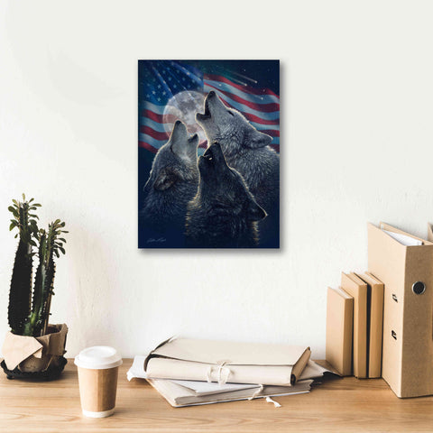 Image of 'Wolf Trinity Patriotic' by Collin Bogle, Canvas Wall Art,12x16