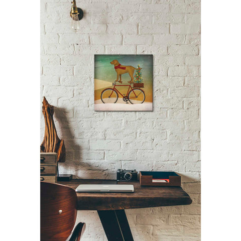 Image of 'Yellow Lab on Bike Christmas' by Ryan Fowler, Canvas Wall Art,12 x 12