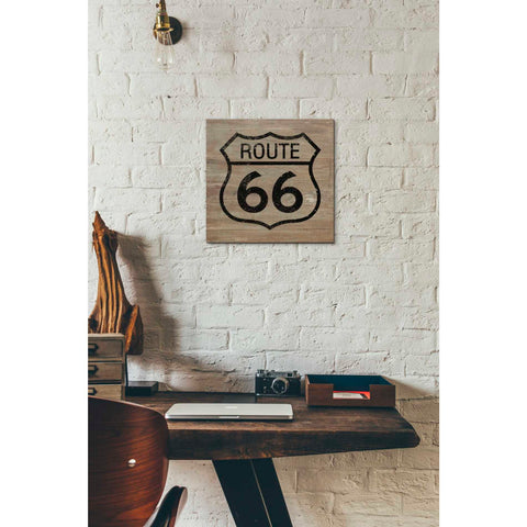 Image of 'Route 66 Black On Wood' by Linda Woods, Canvas Wall Art,12 x 12