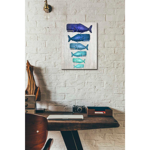 Image of 'Whale Family Blue On White' by Fab Funky Giclee Canvas Wall Art