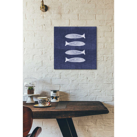 Image of 'Indigo Fish' by Linda Woods, Canvas Wall Art,18 x 18