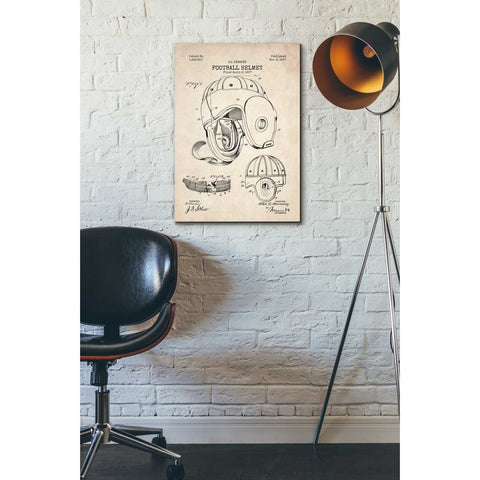 Image of 'Football Helmet Blueprint Patent Parchment' Canvas Wall Art,18 x 26