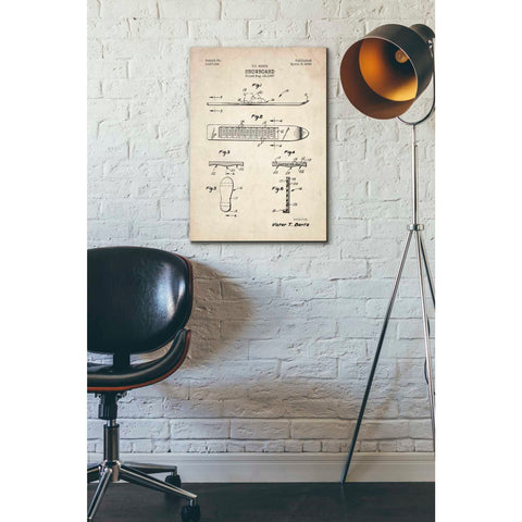 Image of 'Snowboard, 1969 Blueprint Parchment Patent' Canvas Wall Art,18 x 26