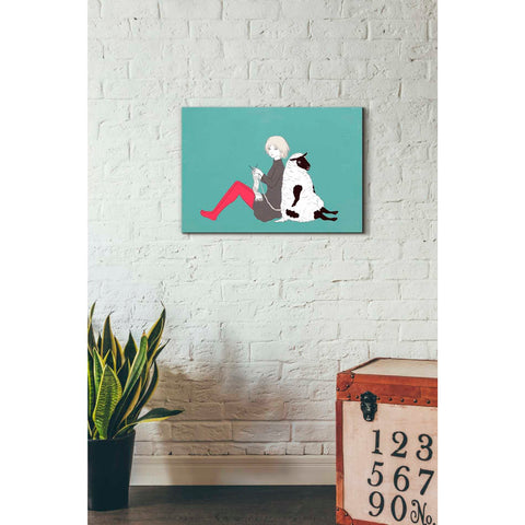 Image of 'Sheep and Girl' by Sai Tamiya, Canvas Wall Art,26 x 18