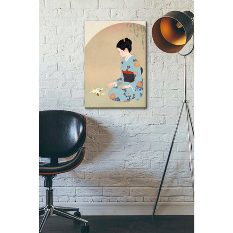 Image of 'Cat And Woman' by Sai Tamiya, Canvas Wall Art,18 x 26