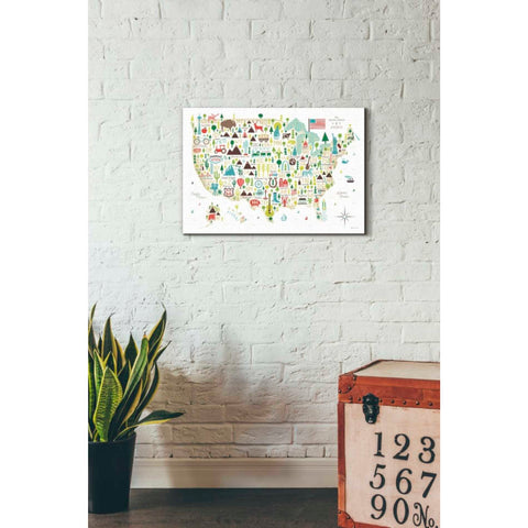 Image of 'Illustrated USA' by Michael Mullan, Canvas Wall Art,26 x 18