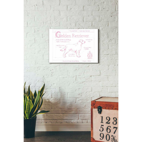 Image of 'Blueprint Golden Retriever in Pink' by Ethan Harper Canvas Wall Art,26 x 18
