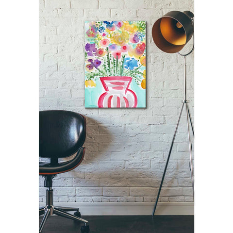 Image of 'Red Vase Of Flowers' by Linda Woods, Canvas Wall Art,18 x 26