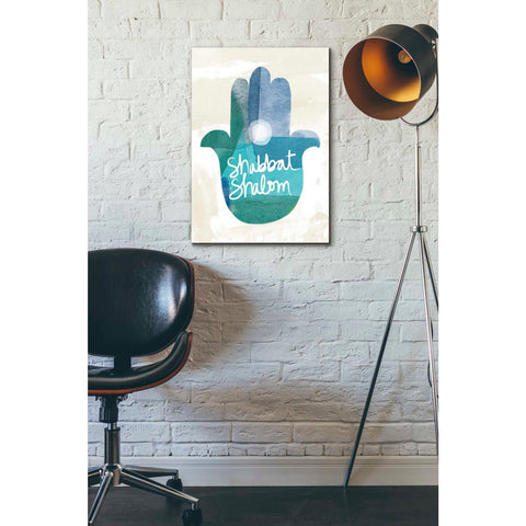 Image of 'Shabbat Shalom Hamsa' by Linda Woods, Canvas Wall Art,18 x 26
