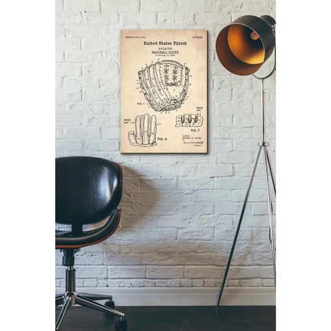 Image of 'Baseball Glove, 1971, Blueprint Patent Parchment' Canvas Wall Art,18 x 26